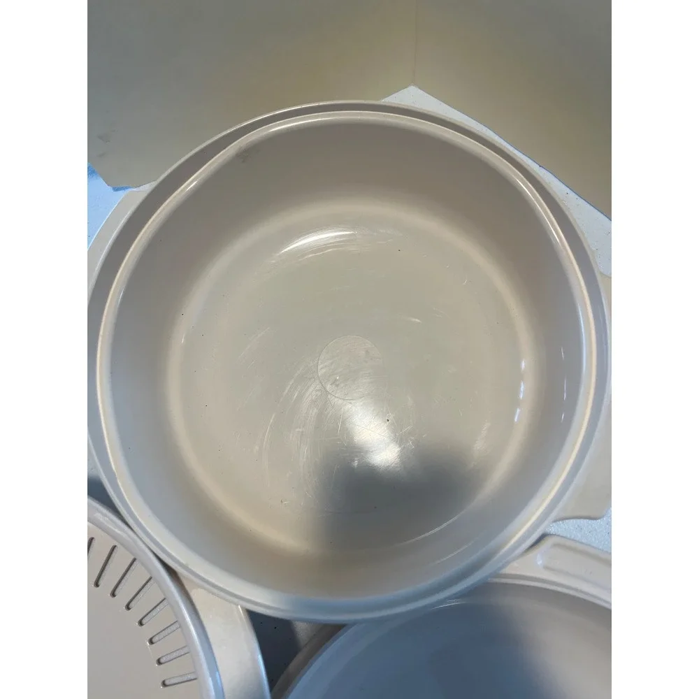 Vintage Tupperware Ultra 21 Ovenware 3 Piece Set Almond Casserole Steamer Lid